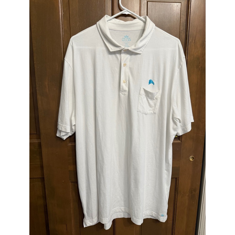 Peter Millar Seaside Wash White Polo Shirt Mens XXL Bison Logo MS17K70P